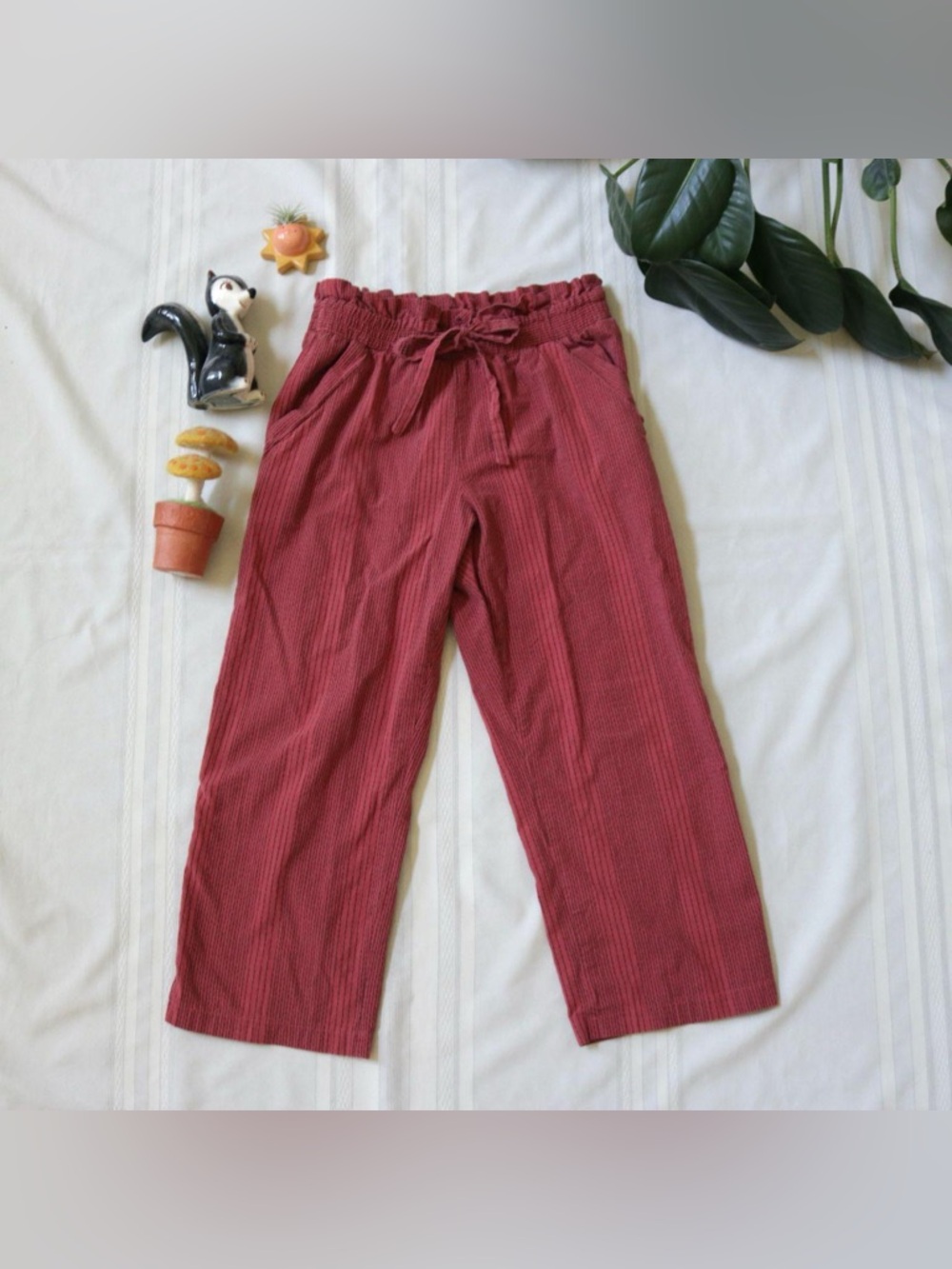 Sienna Sky rusty red striped pull on paper bag pants